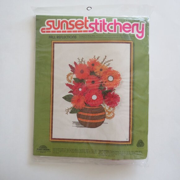 Fall Reflections Vintage 1976 Sunset Stitchery 100% Wool Yarn Embroidery Kit - Picture 1 of 10